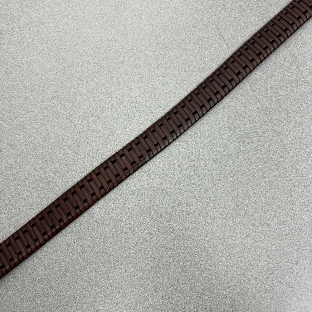 Fossil Belt Mens 38 Brown Woven Leather Classic Silver Buckle Distressed Casual